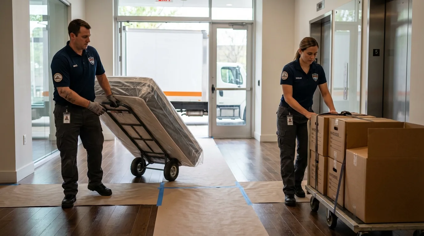 Professional apartment movers loading elevator in Ocean City, MD